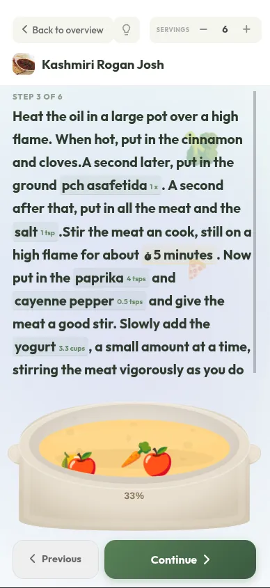 Bytebite step-by-step cooking mode with timers