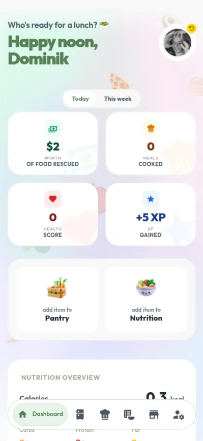 Bytebite home screen with your kitchen at a glance
